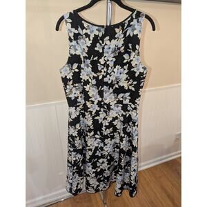 White House Black Market Floral high low Sleeveless Dress Black Blue 10
